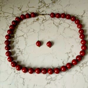 Vintage Carnelian bead necklace & earrings